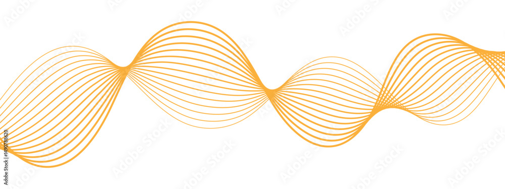 Poster Abstract minimalistic wave pattern composed of smooth, orange gradient curves on a white background. Parallel elliptical lines forming with wave rhythm,  harmonious and flowing motion.