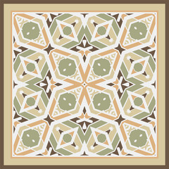 Abstract geometric pattern in white beige green brown. Textile printing, interior design,  wallpaper. Scarf design. Frame.