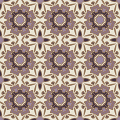 Creative trendy color abstract geometric mandala pattern in white beige violet, vector seamless, can be used for printing onto fabric, interior, design, textile