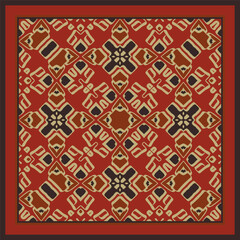 Abstract geometric pattern in red orange beige black. Textile printing, interior design,  wallpaper. Scarf design. Frame.