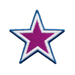 Obraz premium Vibrant embroidered star patch featuring purple center with white border and blue outline, perfect for adding playful touch to clothing or accessories
