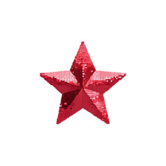 Fototapeta premium Shiny red sequin star with three dimensional appearance, perfect for festive decorations or crafts. vibrant color and sparkling texture add touch of glamour and celebration