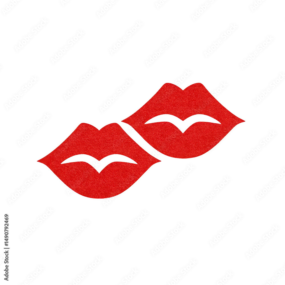 Poster red lips illustration with playful expression, featuring two stylized lips in bold red color on tran