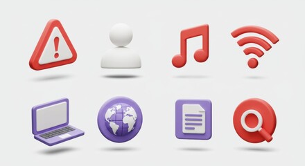 3D Render of Common Web and App Icons