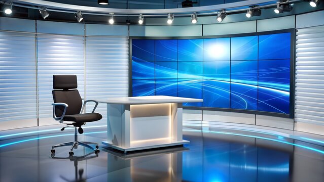 Modern TV Studio News Desk - Powered by Adobe