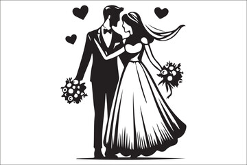 romantic Wedding Couple Graphic &ndash; Cute Marriage Vector Icon for Wall Art