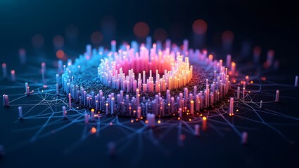 High quality Professional Futuristic cityscape digital network data visualization