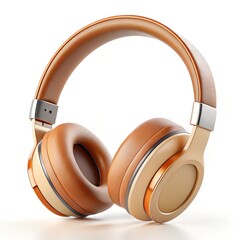 Warm Beige and Burnt Orange Sleek Headphones on white background