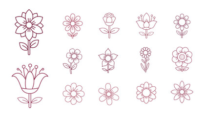 Simple flower vector icons, Floral outline illustration set, Downloadable graphics for henna and decorative designs