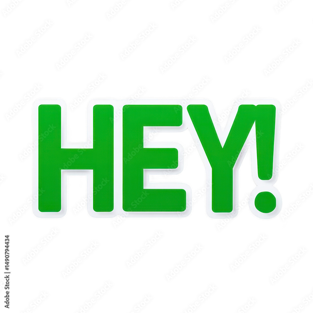 Poster green bold text saying hey on transparency background, conveying friendly and attention grabbing mes