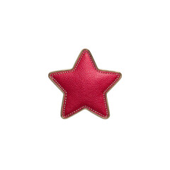 Obraz premium Red leather star shaped patch with detailed stitching on edges, isolated on transparency background, showcasing craftsmanship and texture