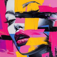 Abstract portrait of a woman with vibrant brushstrokes and bold colors creating expressive art.