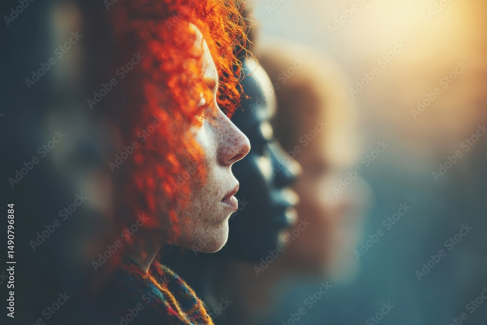 Poster a compelling image showcasing diversity with three women of different ethnicities standing side by s