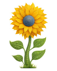 Naklejka premium Isolated transparent A vibrant sunflower with golden petals and a striking blue center in lush greenery. png die-cuisolatedt element for advertising
