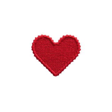 Naklejki Red embroidered heart patch with textured stitching on transparency background, symbolizing love and affection. patch is simple yet expressive, ideal for clothing or accessories