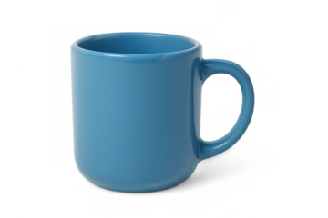 Blue ceramic mug standing on transparent surface, presenting clean design with versatile branding potential for graphic layouts