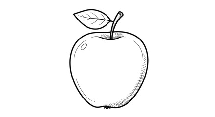 Detailed Apple Outline with Leaf and Stem Shading on Right Side