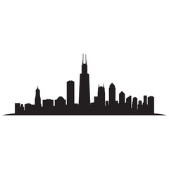 Naklejka premium Chicago Illinois skyline silhouette. Black Cleveland city design Vector black silhouette. with white background