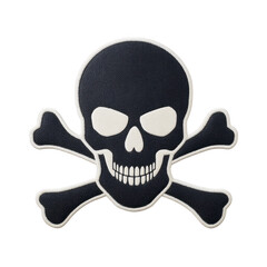 Black and white skull and crossbones symbol with textured appearance, often associated with danger or piracy. design is bold and striking, featuring prominent skull with crossed bones behind it
