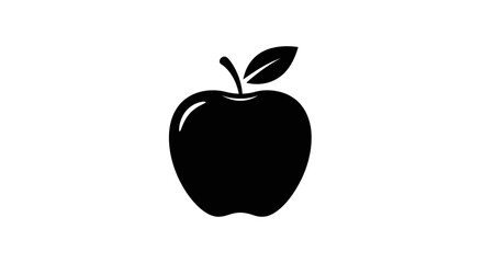 Stylized Black Apple Silhouette with Stem and Leaf Detail