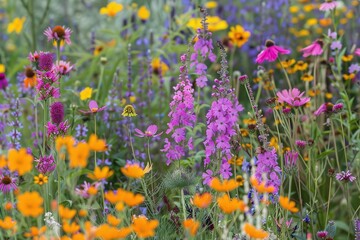 Fototapeta premium Vibrant Wildflowers at Sunset in a Field Varient 4