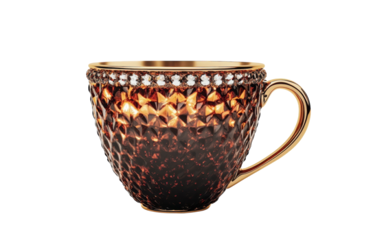 A Luxurious and Intricate Tea Cup Adorned with Gems Evoking Elegance and Refinement with a on transparent background