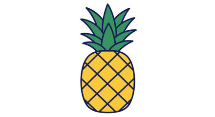 Obraz premium Vibrant Yellow Pineapple with Teal Outline and Green Crown