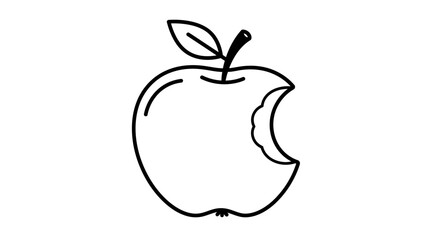 A Simple Line Drawing of a Bited Apple with Stem and Leaves