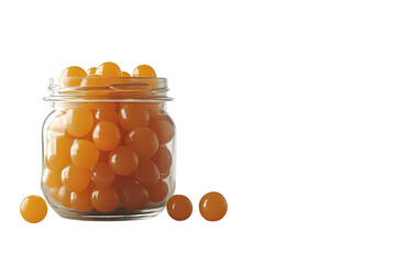 A mesmerizing still life of an overflowing jar of amber colored candies hinting at delightful on...