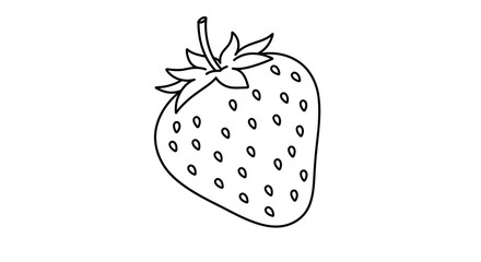 Simple Line Drawing of a Detailed Strawberry