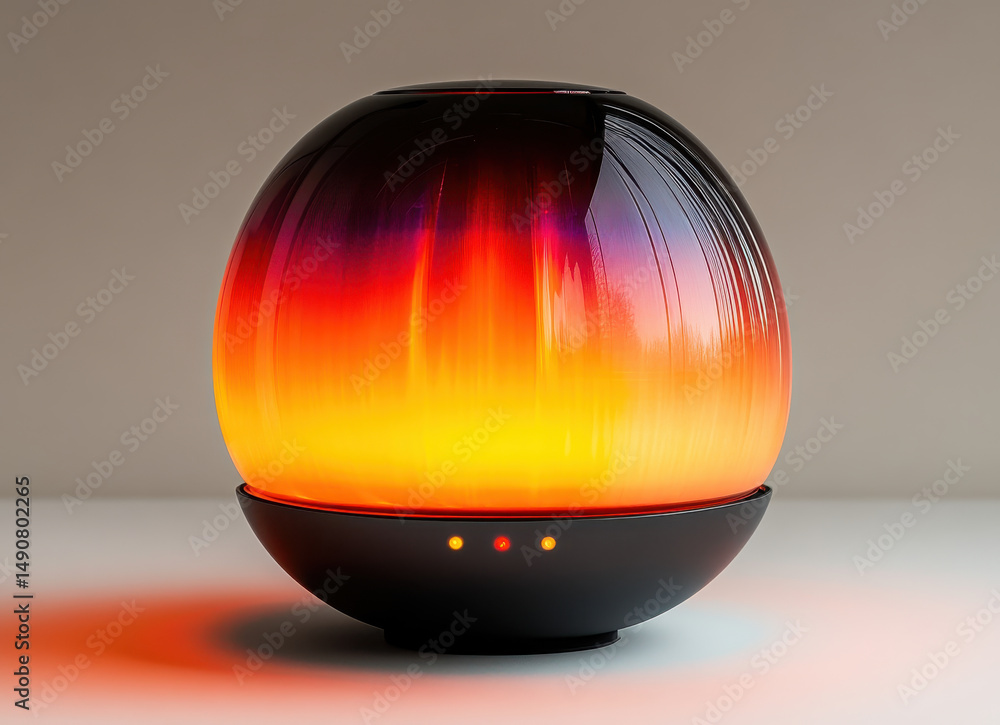 Poster glowing spherical led lamp with gradient colors in modern minimalist design on neutral background