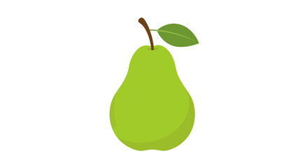 Stylized Green Pear with a Single Leaf and Short Brown Stem
