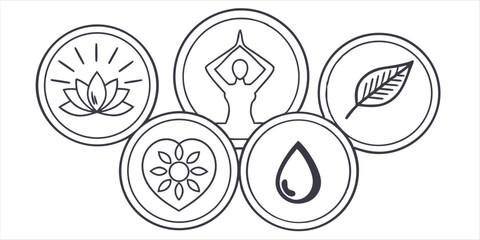  Wellness and holistic lifestyle vector icon collection with yoga, nature, and serenity