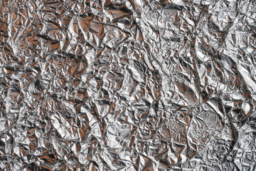 The texture of shiny aluminum foil close up