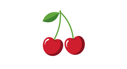 Two Vibrant Red Cherries with Green Stems and Leaf Illustration © Basecamp