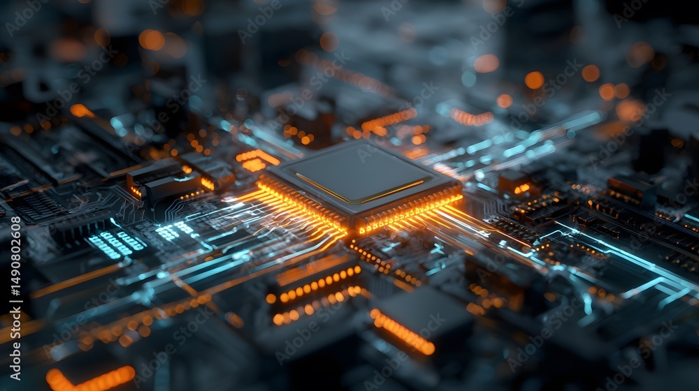 Aufkleber futuristic close-up of a computer chip on a circuit board design