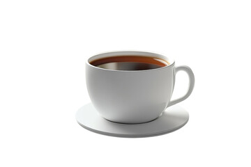 A moment of peace with warm black coffee in a pristine white mug on a simple saucer presented on transparent background