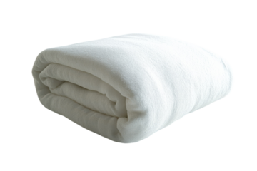 A neatly folded white blanket exudes peace and comfort inviting rest and relaxation against a on transparent background