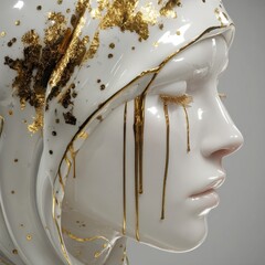 Gold dripping sculpture head