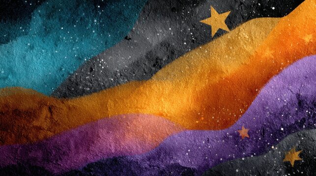 Textured abstract pattern of colorful waves with stars representing Juneteenth celebration, freedom and cultural pride &mdash; ideal for event visuals and empowerment-themed graphics