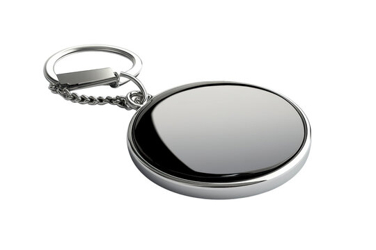 A pristine reflective metal keychain poised for personalization an emblem of understated on transparent background
