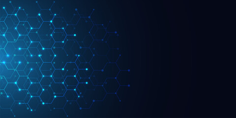 Abstract technology background and design element with hexagons pattern and geometric shapes