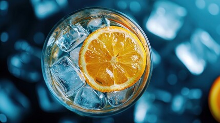 Refreshing Cocktail with Orange Slice and Ice Cubes