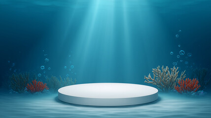 Underwater Display Podium with Red Coral and Spotlight