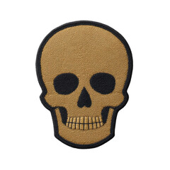Fototapeta premium Skull shaped embroidered patch with gold and black color scheme, featuring simple and bold design. patch is suitable for clothing or accessories, adding touch of edgy style