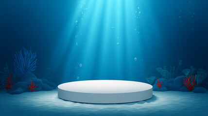 Underwater Display Podium with Red Coral and Spotlight