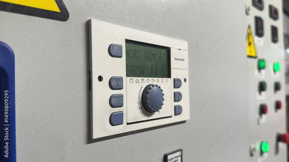 Wall mural close-up of a honeywell industrial controller with display screen and control buttons on an electric