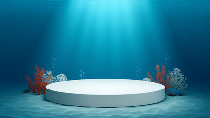 Underwater Display Podium with Red Coral and Spotlight