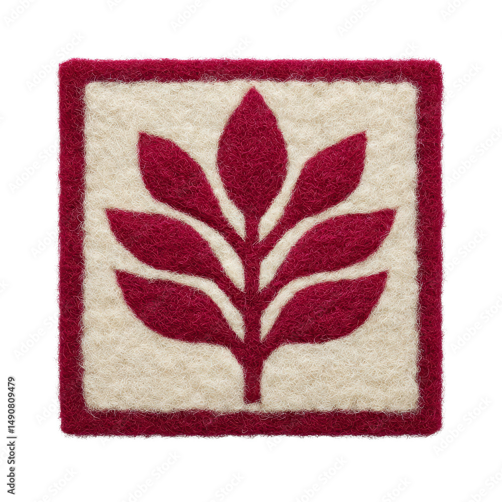 Poster square felt patch features red leaf design on cream background, showcasing simple and elegant botani