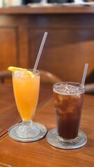 orange juice, ice coffee